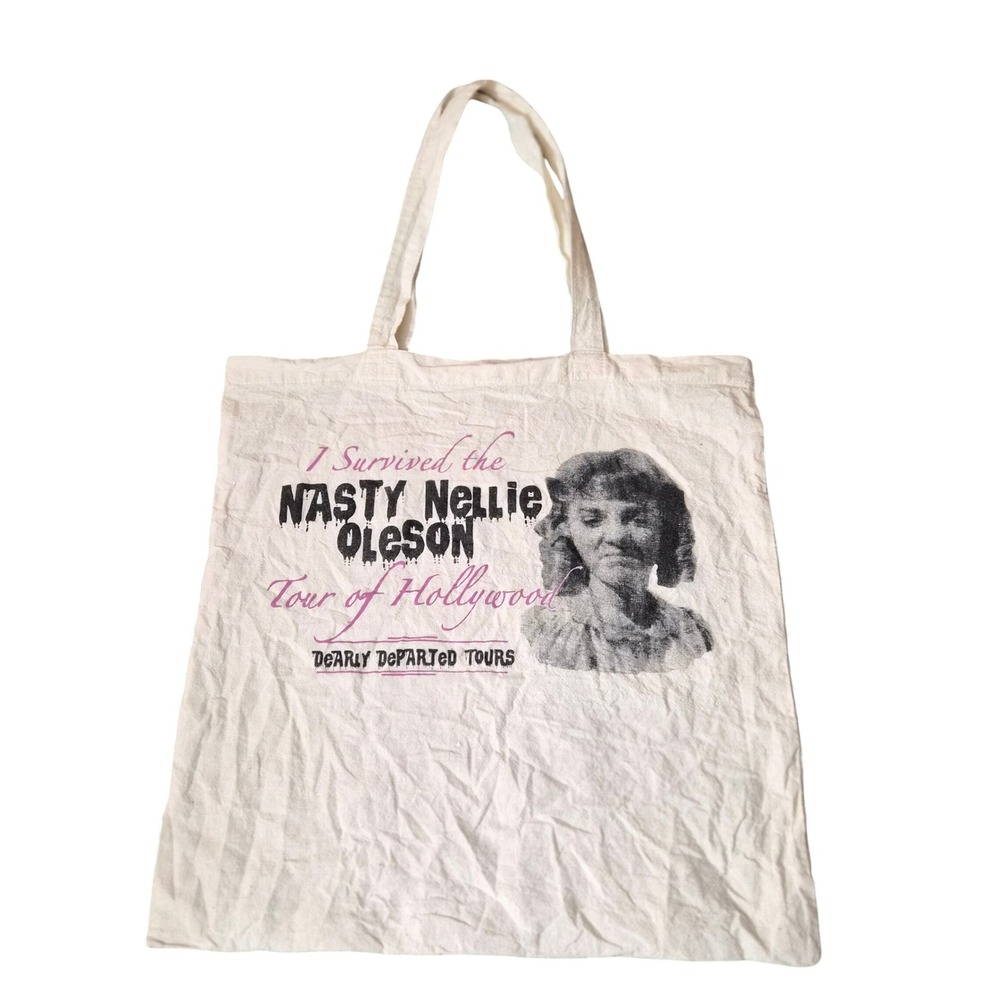 Dearly Departed Tours Nasty Nellie Oleson Hollywood Canvas Tote Bag Cream Cotton